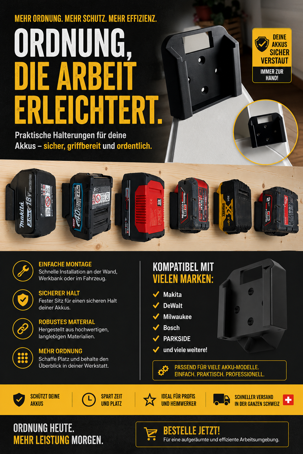 Akkuhalter / Batteriehalter für Werkzeug-Akkus